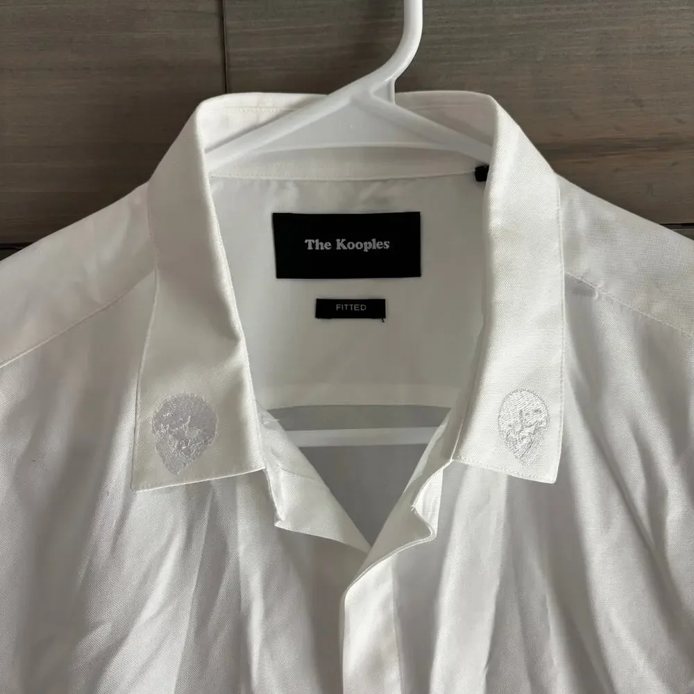 THE KOOPLES | White Fitted Shirt Tone-on-Tone Skeletons Embroidered Sz M